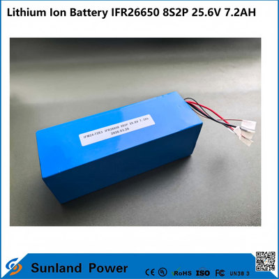 Bộ pin IFR26650 8S2P 25.6V 7.2Ah LiFePO4 được sử dụng rộng rãi trong các hệ thống theo dõi năng lượng mặt trời, nguồn điện dự phòng viễn thông, các dụng cụ di động và AGV nhỏ gọn