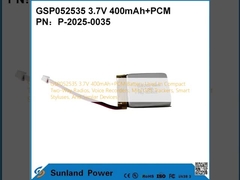 Pin GSP052535 3.7V 400mAh+PCM được sử dụng trong bộ đàm nhỏ gọn, máy ghi âm, thiết bị theo dõi GPS mini, bút cảm ứng thông minh và các thiết bị tương tự