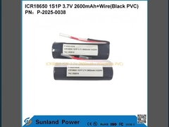 ICR18650 1S1P 3.7V 2600mAh+Wire ((Black PVC)